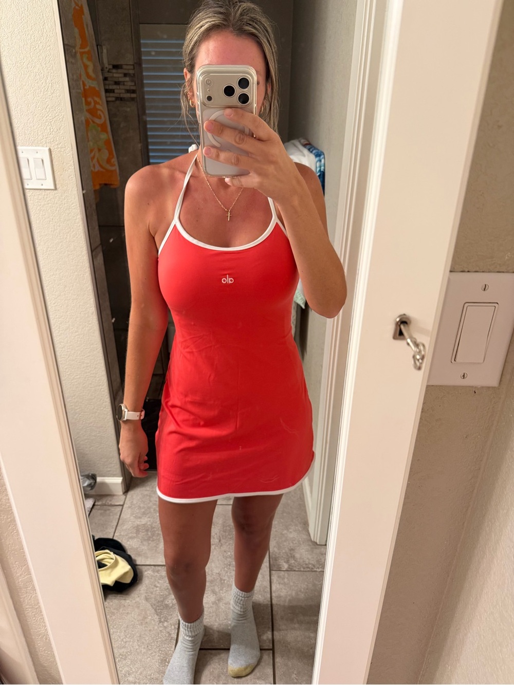 ALO Yoga Softsculpt Halter Tennis Dress- CANDY RED - Picture 6 of 6